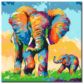 Painting by Numbers Little Elephant with Mother Modern Animal Art